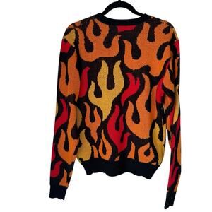Super Massive Flame Print Men's Sweater Size Small Retro Club Rave Wear